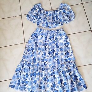 Lucky Brand Blue Floral Skirt Set